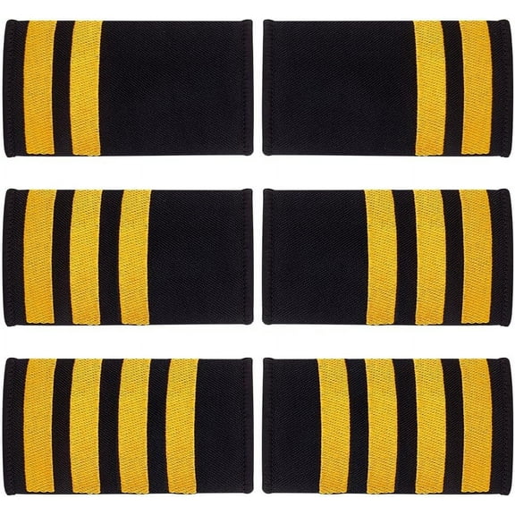 3 Pairs 3 styles Rectangle Polyester Pilot Epaulettes Sew on Felt Cloth Shoulder Badges golden 90~92x49~50x2~2.5mm 1 pair/style