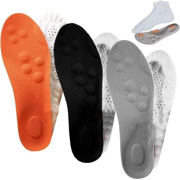 3 Pairs 4D Cloud Memory Foam Shoe Insoles with Arch Support - Comfort Massage Gel Inserts for Men & Women - All Day Pain Relief for Work, Sports, Walking - Breathable Cushioning Insoles Gifts