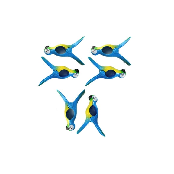 3 Pairs (6 Ct) C&H Solutions Blue Parrot Flip Style Beach Towel Clips Jumbo Size for Beach Chair, Pool Accessories for Chairs, Household Clip, Baby Stroller