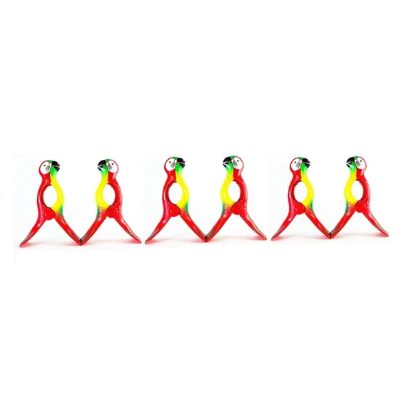 3 Pairs (6 Ct) Parrot Flip Style Beach Towel Clips Jumbo Size for Beach Chair, Cruise Beach Patio, Pool Accessories for Chairs, Household Clip, Baby Stroller by C&H Solutions