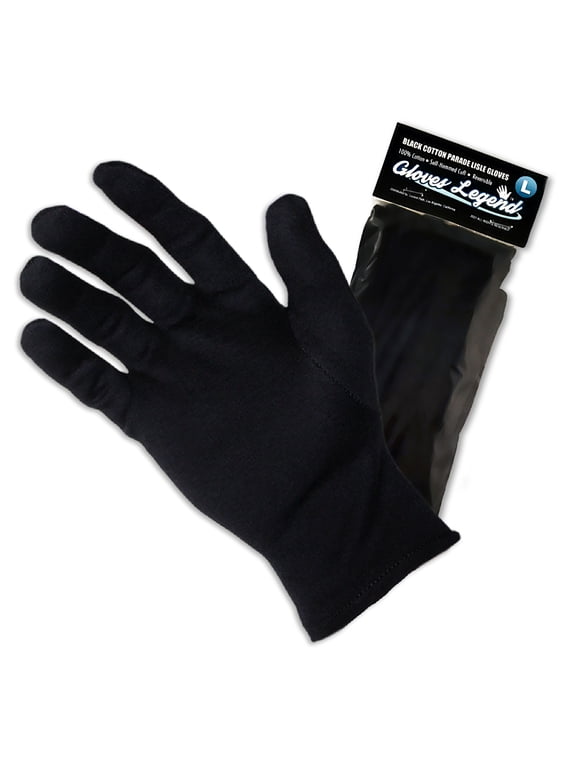 3 Pairs (6 Gloves) Gloves Legend Parade Fashion Inspection 100% Black Cotton Lisle Gloves - Size Large