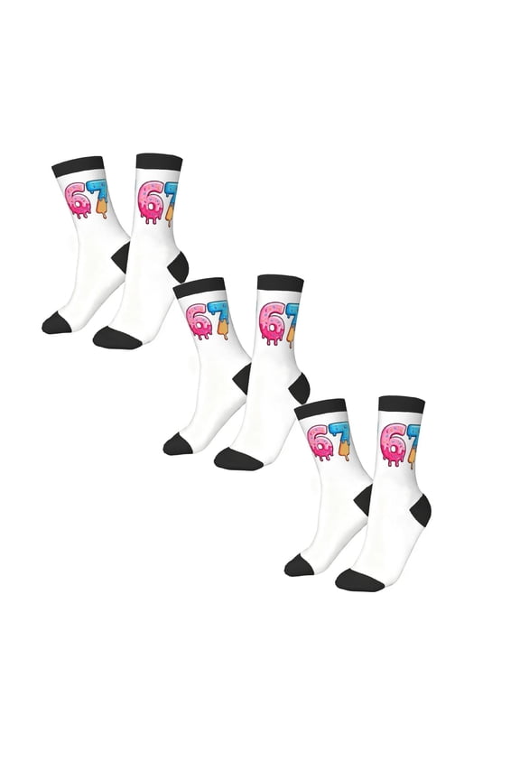 3 Pairs 67 Socks Kids Six Seven 67 Sock Ice Cream Drip 6 7 Meme Design Valentine's Day Socks Funny Gifts For Men Women Boys Girls