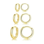 ROSEJEOPAL 3 Pairs 925 Sterling Silver Hoop Earrings 14K Gold Plated Small Silver Hoop Earrings for Women Huggie Cartilage Hoop Earrings for Men Girls