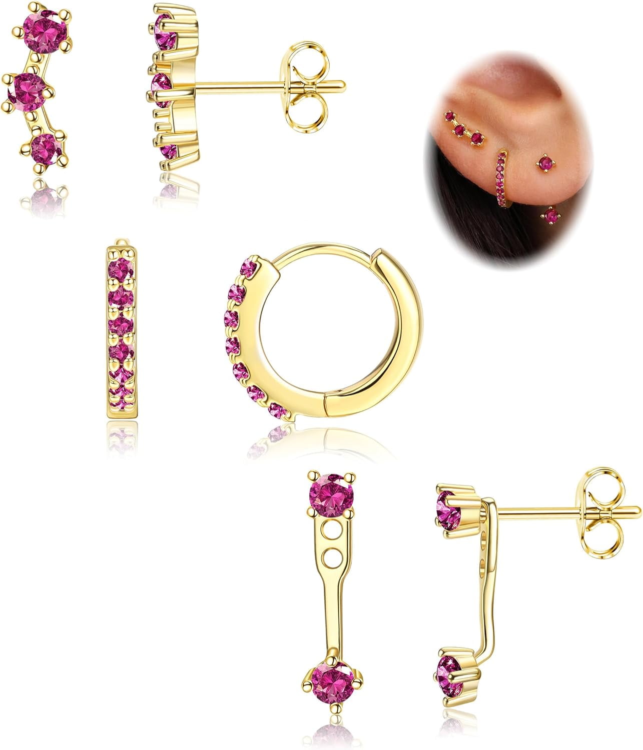 3 Pairs 925 Sterling Silver Hypoallergenic Earrings Set for Multiple