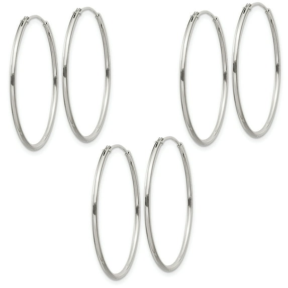 3 Pairs - .925 Sterling Silver (X-Large Size 1.25x30mm) Endless Hoop Earrings With Anti-Tarnish (6Pcs/3Pairs)