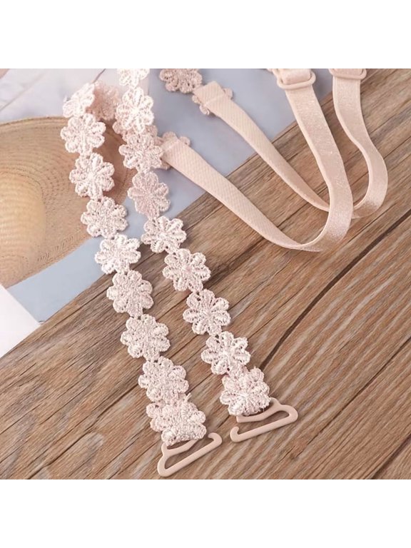 3 Pairs Adjustable Lace Flower Bra Straps for Women - Seamless Anti-Slip Underwear Straps with Adjustable Length, No-Slip Design, Compatible with Most Bras