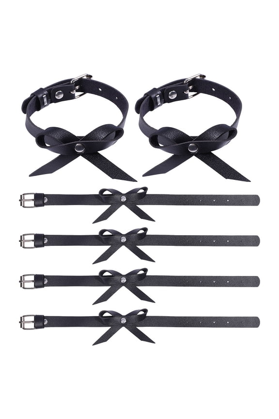 3 Pairs Adjustable PU Leather Bowknot Anklets with Alloy Clasps Platinum Black 13 inch(330mm) diy
