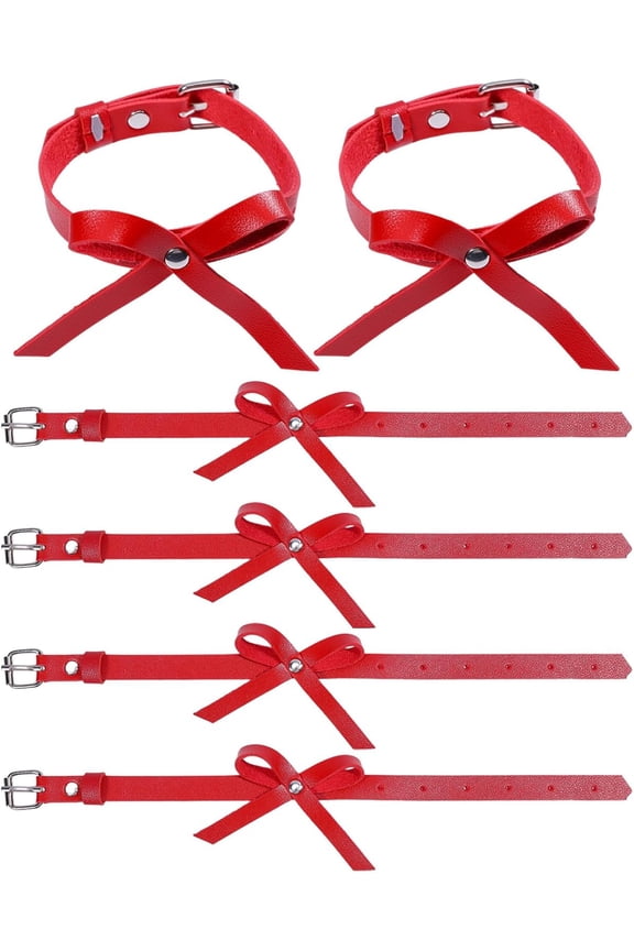 3 Pairs Adjustable PU Leather Bowknot Anklets with Alloy Clasps Platinum Red 13-1/2 inch(342mm) for Handmade