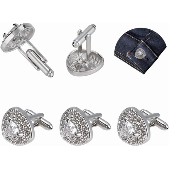3 Pairs Alloy Rhinestones Cufflinks Platinum 18mm/0.7inch Men's Fashion French Shirt Cufflinks Buttons Rhinestones Heart Cufflinks