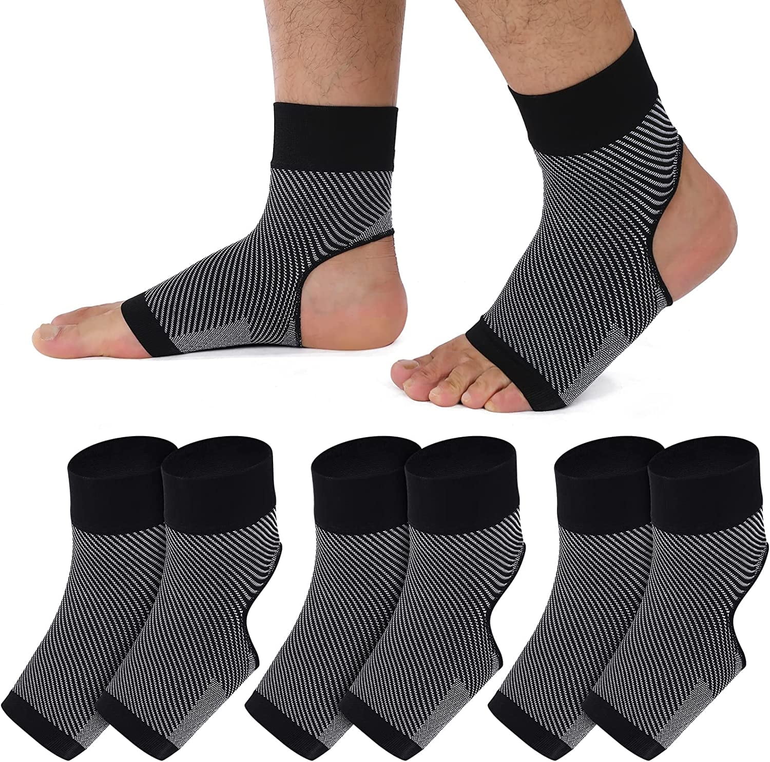 SNYMW Ankle Support Sleeve Compression Socks, 20-30 mmHg, Medium, 3 Pairs