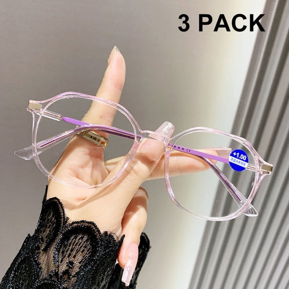 3 Pairs of Anti-blue Light Transparent Purple Reading Glasses 2.00 Fashionable Lightweight Readers for Women Square Oversized Presbyopic Glasses +2.00