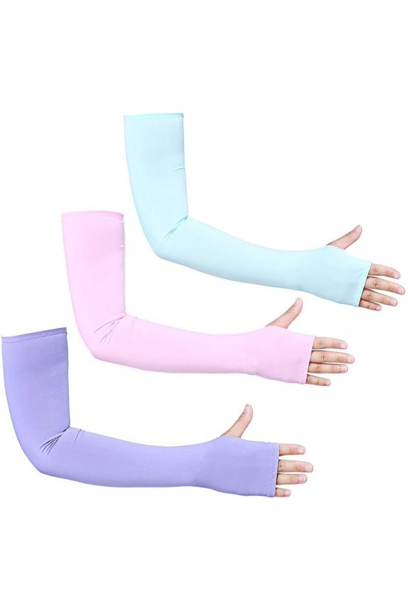 3 Pairs Arm Sleeves with Thumb Holes Women Men UV Protection Cooling Arm Sleeves, UPF 50 Compression Long Arm Cover
