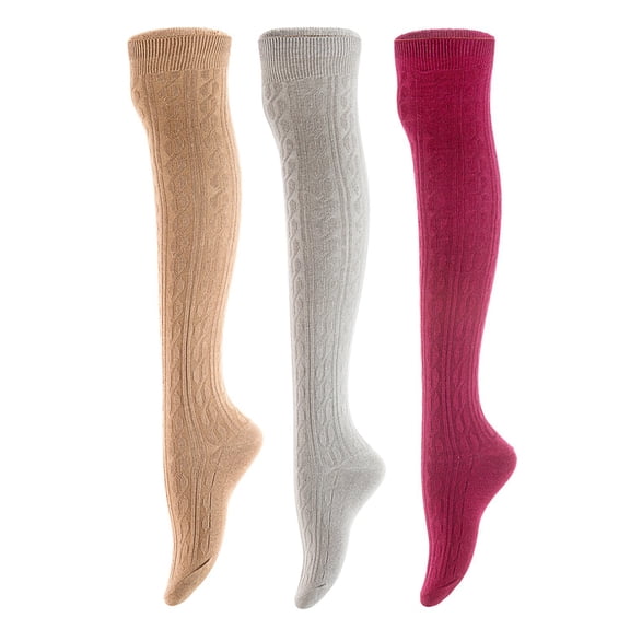 3 Pairs Awesome Women Thigh High Cotton Boot Socks. Durable Knee High Socks, Perfect As Winter & Spring Socks Size 6-9 Beige,LightGrey,Wine T1024