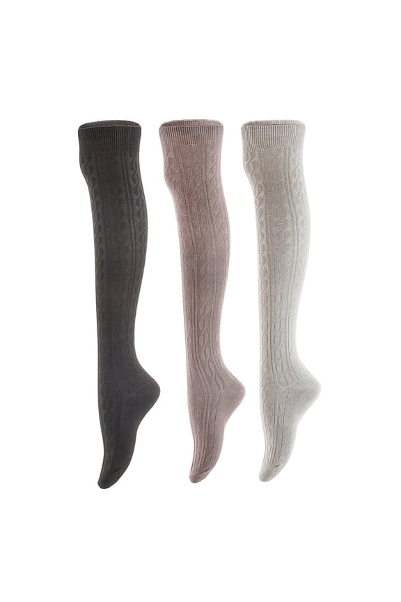 3 Pairs Awesome Women Thigh High Cotton Boot Socks. Durable Knee High Socks, Perfect As Winter & Spring Socks Size 6-9 Black,DarkGrey,Grey T1024