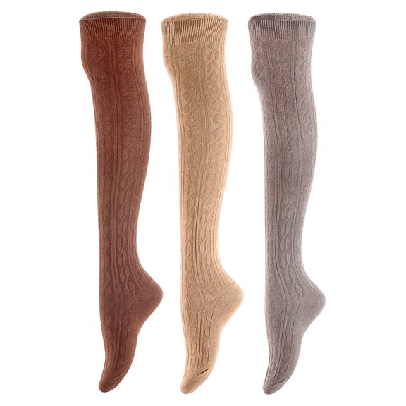 3 Pairs Awesome Women Thigh High Cotton Boot Socks. Durable Knee High Socks, Perfect As Winter & Spring Socks Size 6-9 Coffee,Beige,Dark Grey T1024