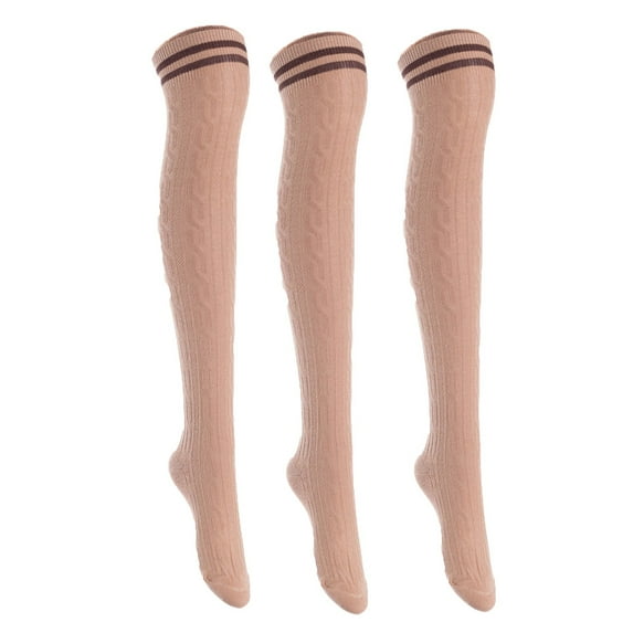 3 Pairs Awesome Women Thigh High Cotton Boot Socks. Durable Knee High Socks, Perfect As Winter & Spring Socks Size 6-9 Khaki T1023-3p1c4
