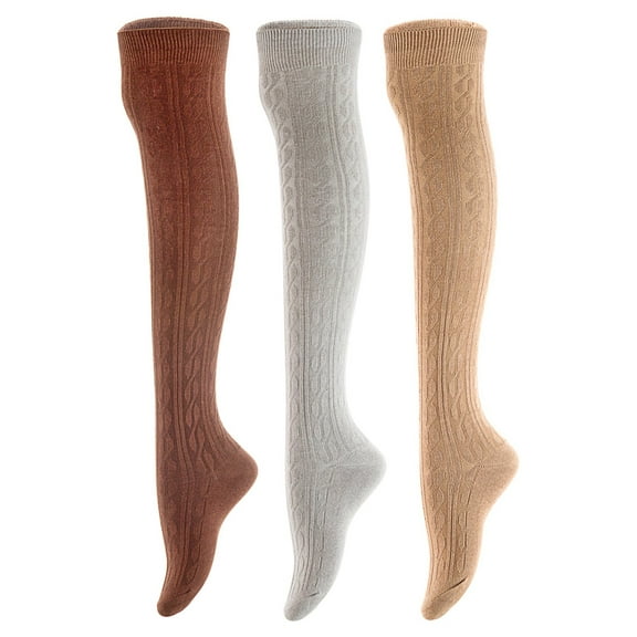 3 Pairs Awesome Women Thigh High Cotton Boot Socks. Durable Knee High Socks, Perfect As Winter & Spring Socks Size 6-9 T1024 Coffee,Grey, Khaki