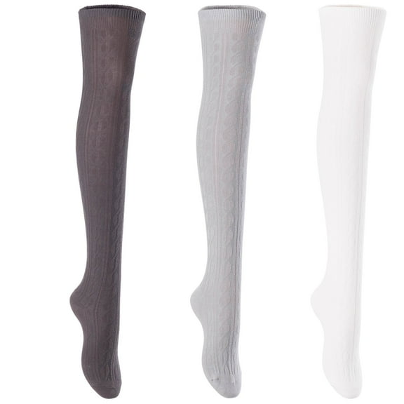 3 Pairs Awesome Women Thigh High Cotton Boot Socks. Durable Knee High Socks, Perfect As Winter & Spring Socks Size 6-9 T1024 DarkGrey,Grey,Cream