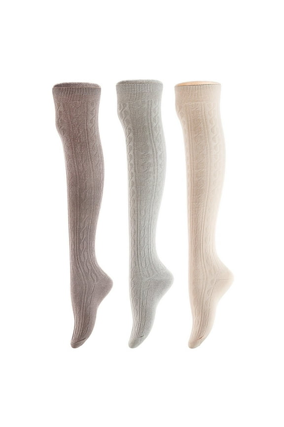 3 Pairs Awesome Women Thigh High Cotton Boot Socks. Durable Knee High Socks, Perfect As Winter & Spring Socks Size 6-9 T1024 DarkGrey,Grey,Cream