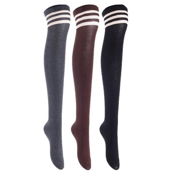 AATMart Cotton Knee-High Socks, Black Marled (3 Pack)