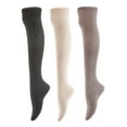 thumbnail image 1 of 3 Pairs Awesome Women Thigh High Cotton Boot Socks. Durable Knee High Socks, Perfect As Winter & Spring Socks Size 6-9 Black,DarkGrey,Cream White T1024, 1 of 4