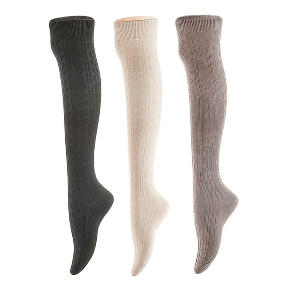 3 Pairs Awesome Women Thigh High Cotton Boot Socks. Durable Knee High Socks, Perfect As Winter & Spring Socks Size 6-9 Black,DarkGrey,Cream White T1024