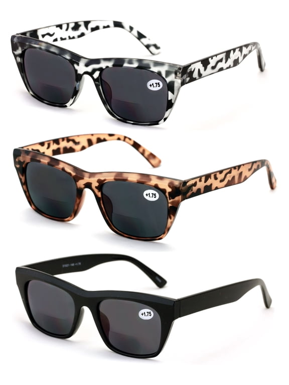 3 Pairs BIFOCAL Women Reading Sunglasses - Bold Vintage Retro Leopard Outdoor Readers