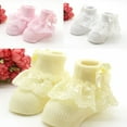 thumbnail image 1 of 3 Pairs Baby Girl Lovely Lace Ruffle Frilly Cotton Ankle Socks Newborn Warm Floor Socks 0-6M, 1 of 7