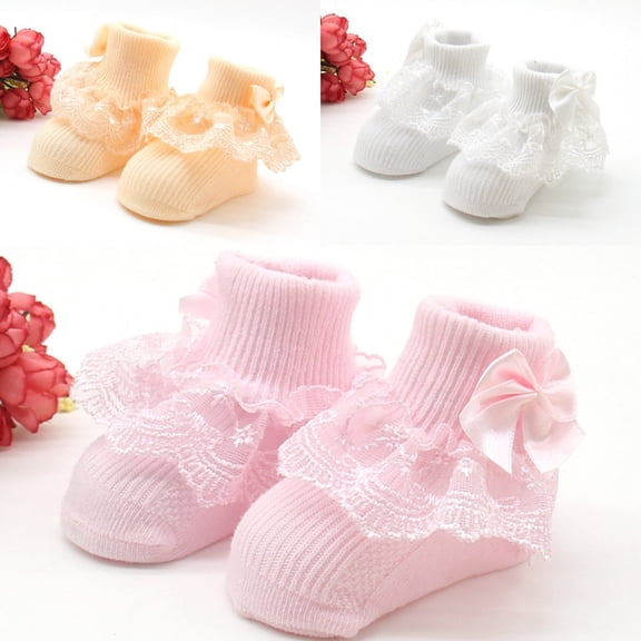 3 Pairs Baby Girl Lovely Lace Ruffle Frilly Cotton Ankle Socks Newborn Warm Floor Socks 0-6M