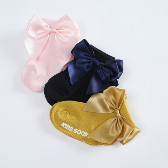 3 Pairs Baby Girls Ankle Socks Bow Toddler Infants Cotton Socks Breathable Casual Socks Bowknot Dress Socks for 0-36 Months