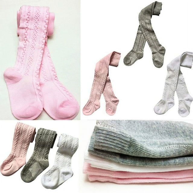 3 Pairs Baby Girls Tights Cable Knit Leggings Stockings Cotton ...