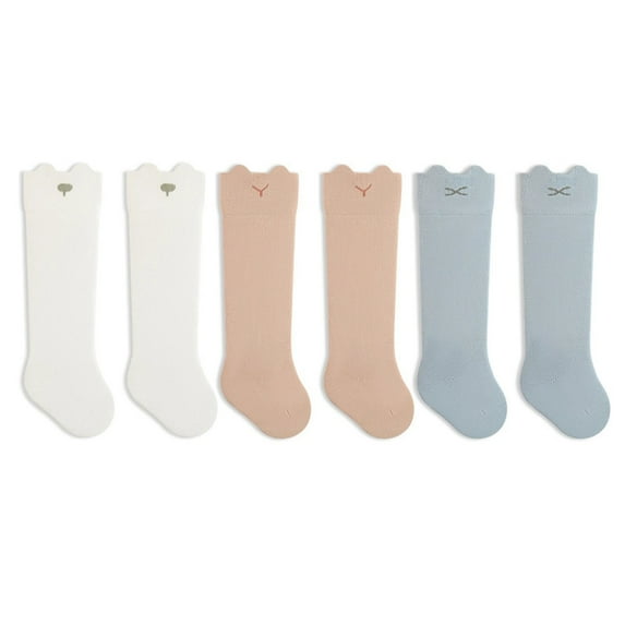 3 Pairs Baby Knee High Socks Cotton Uniform Stockings for Newborn Infants and Toddler Boy Girl