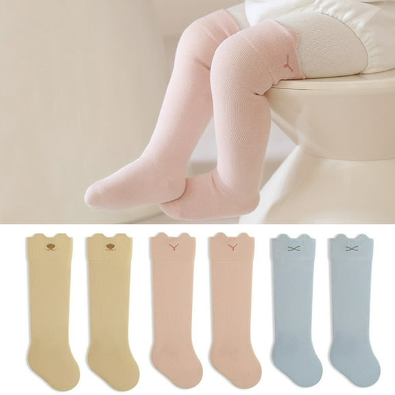 3 Pairs Baby Knee High Socks Cotton Uniform Stockings for Newborn Infants and Toddler Boy Girl
