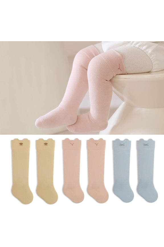 3 Pairs Baby Knee High Socks Cotton Uniform Stockings for Newborn Infants and Toddler Boy Girl