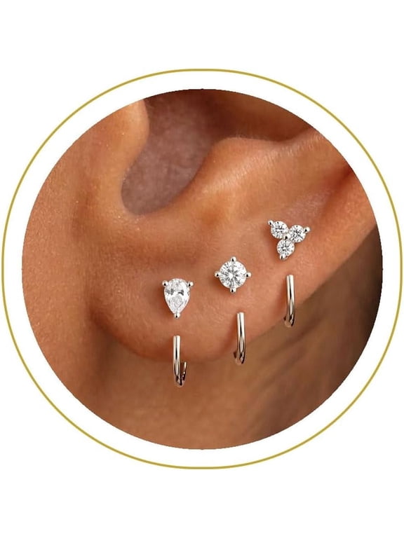 3 Pairs Backless Half Hoop Huggie Earrings,14K Gold Plated Small Open Hoops Earrings for Multiple Piercings, Non-Tarnish Hypoallergenic Sleep Friendly Set Jewelry for Women