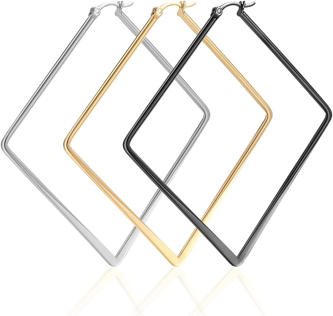 3 Pairs Big Hoop Geometric Earrings for Women, Hypoallergenic Stainless