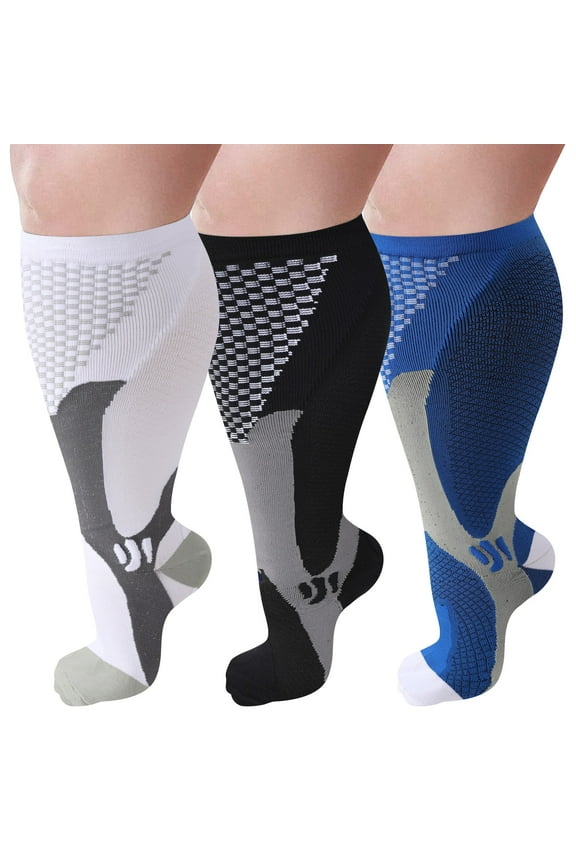 3 Pairs Big and Tall Plus Size Compression Socks for Women Men Wide Calf 15-30mmhg Extra Large Knee High Support for Sports Nurses Circulation 2XL-7XL