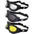 thumbnail image 1 of 3 Pairs Birdz Eyewear Buzzard Motorcycle Goggles Fit Over Glasses Black Frames Clear Smoke Yellow Lenses with Storage Pouches, 1 of 8