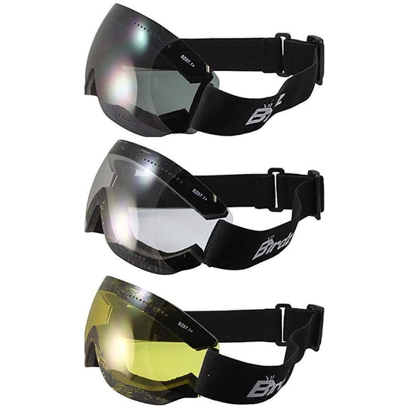 3 Pairs Birdz Thrush Snowboarding Skydiving Motorcycle Riding Goggles Clear Smoke Yellow Lenses