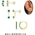 3 Pairs Birthstone Earrings Set For Multiple Piercing Dainty 14K Gold