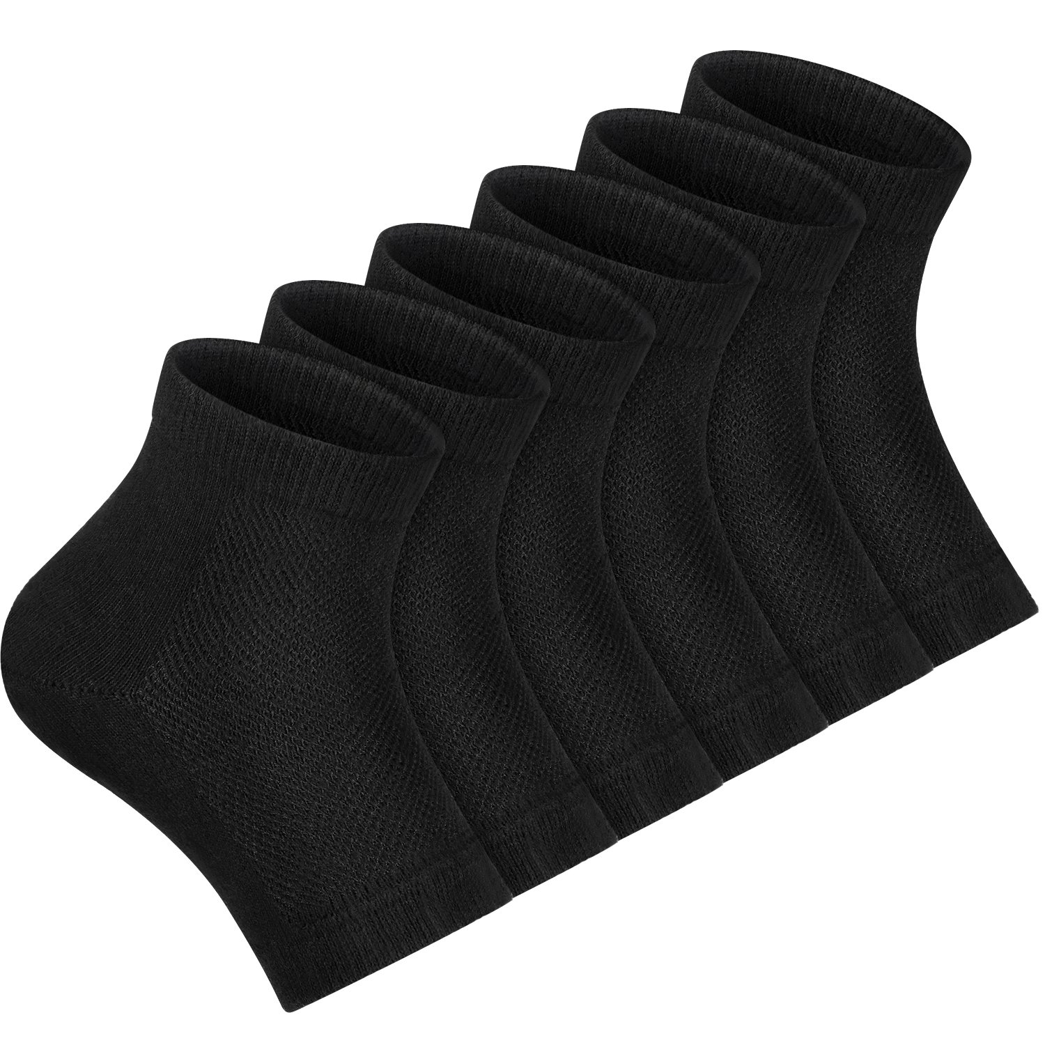 3 Pairs Black Moisturizing Gel Heel Socks Soft Ventilate Toeless Open