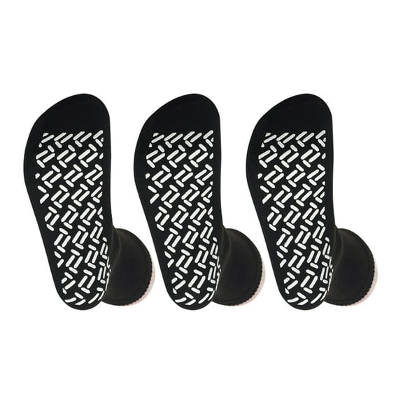 3 Pairs Black Non Skid Hospital, Yoga, Pilates, Gripper Slipper Socks Men's or Women Size XXL
