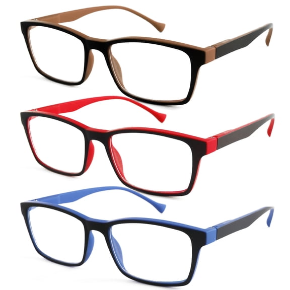 3 Pairs of Black Retro Rectangle Bifocal Reading Glasses 1.00-4.00 for men womenClassic Presbyopic Glasses Spring Hinge Readers 1.00-4.00 Strength ,Brown Red Blue,+2.25 strength