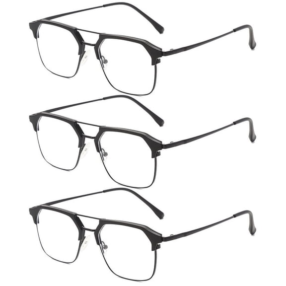 3 Pairs of Black Rimmed Aviator-style Square Reading Glasses 1.50 for Men, Blue Light Blocking Metal Readers +1.50, Fashion Classic Presbyopia Glasses +150 strength