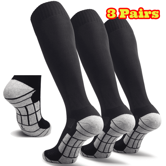 3 Pairs Black Soccer Socks, Team Sports Athletic Football Baseball Long Socks for Men Women