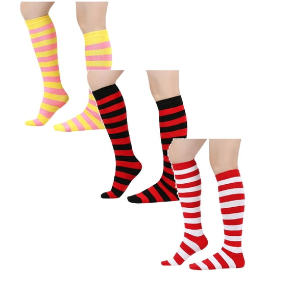 3 Pairs Black Striped Socks Long Striped Socks Cute Knee High Stocking for Cost-ume Party Cosp*lay Sock