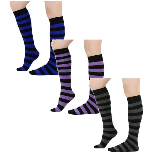 3 Pairs Black Striped Socks Long Striped Socks Cute Knee High Stocking for Cost-ume Party Cosp*lay Sock