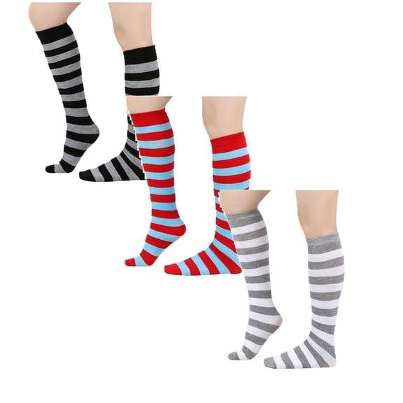 3 Pairs Black Striped Socks Long Striped Socks Cute Knee High Stocking for Cost-ume Party Cosp*lay Sock