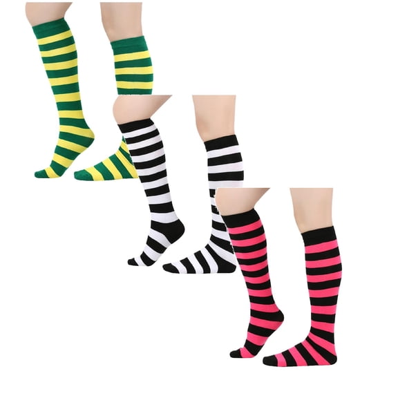 3 Pairs Black Striped Socks Long Striped Socks Cute Knee High Stocking for Cost-ume Party Cosp*lay Sock