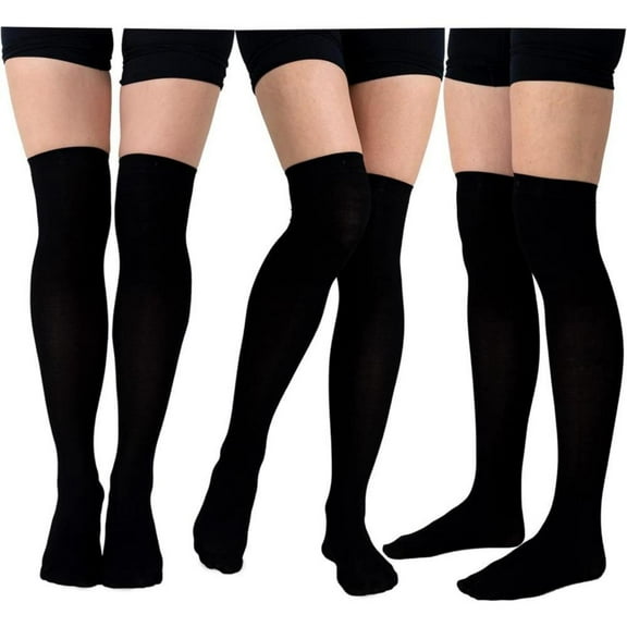 3 Pairs Black Thigh High Socks Over The Knee Socks Long Knee High Socks for Women